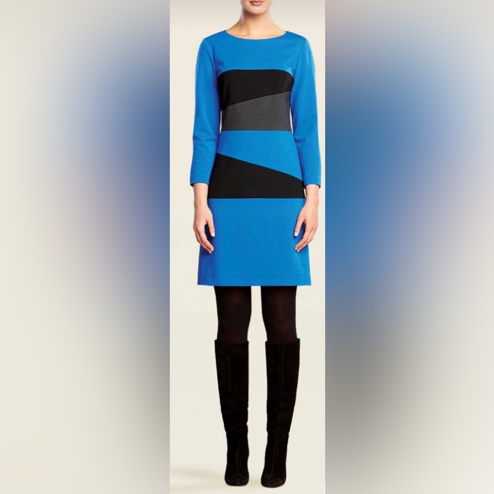 Carlisle blue, gray, & black dress from several seasons ago